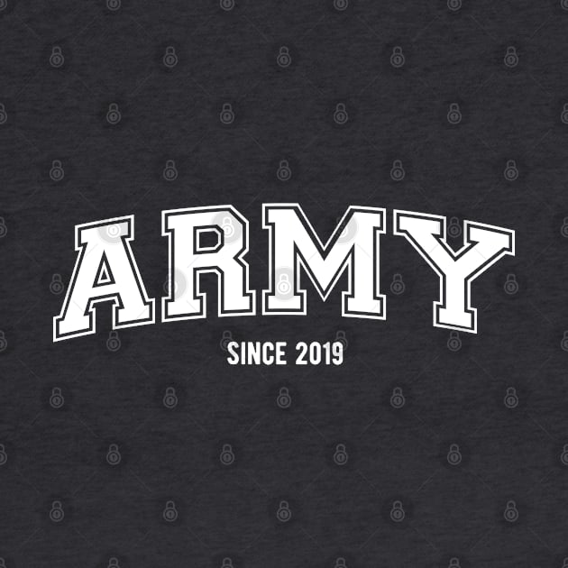 BTS Bangtan ARMY since 2019 varsity college text | Morcaworks by Oricca